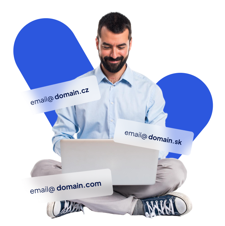 A sitting man who has easily created his business e-mail with Webglobe